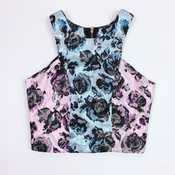 Missguided Tops - MISSGUIDED Floral Brocade Crop Top Y Neck SZ 2